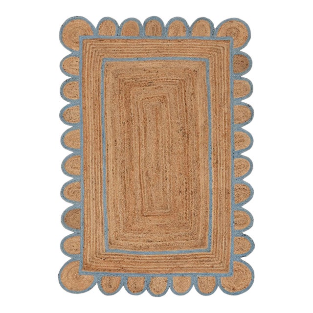 Scallop Jute Classic Blue Hand Made Rug - 9'x12' For Sale
