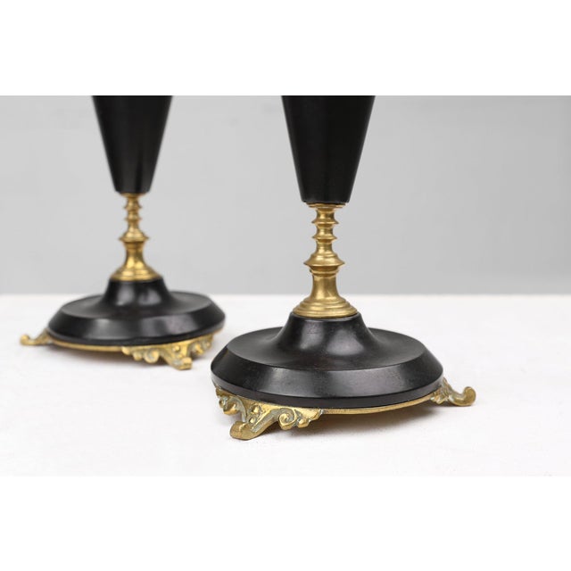 Metal Empire Style Bronze and Ceramic Candlesticks, France, 1870s, Set of 2 For Sale - Image 7 of 9