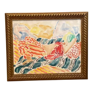 1970s Abstract Portrait Watercolor Painting by Listed American Artist Richard Ballard, Framed