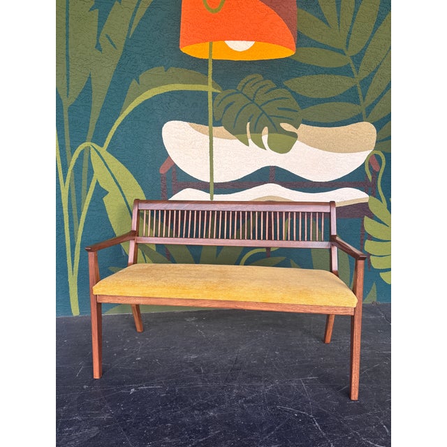 Brown Refinished Mid Century Bernhardt Bench For Sale - Image 8 of 9