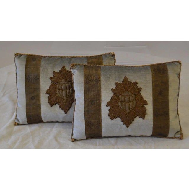 Antique European dark gold and silver metallic appliqué bordered with antique gold metallic gallon on platinum velvet....