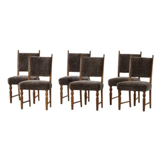 Vintage Danish Dining Chairs in Oak and Lambswool by Henning Kjærnulf, 1950s, Set of 6 For Sale