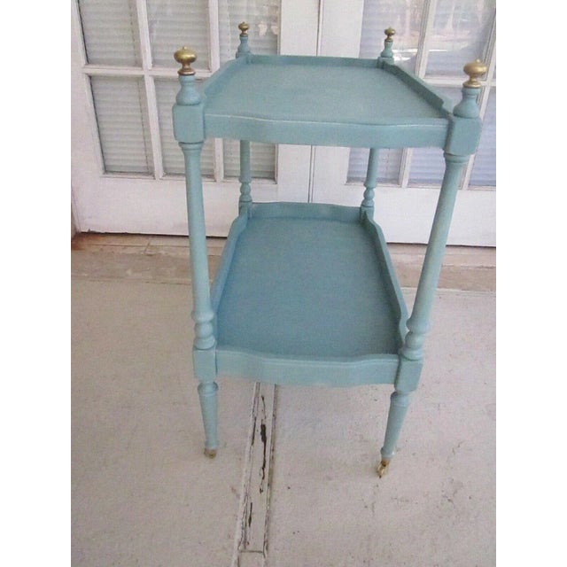 Blue Vintage Wood Blue Two-Shelf Serving Cart on Gold Casters From 1950s For Sale - Image 8 of 13