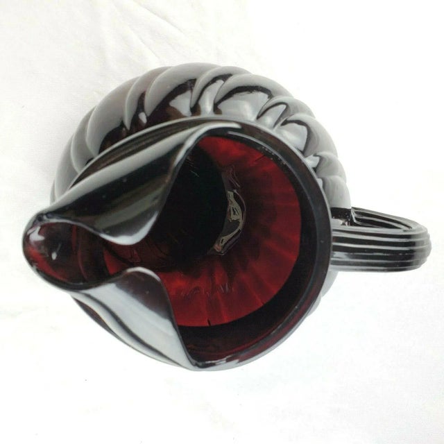 Anchor Hocking Mid-Century Anchor Hocking Royal Ruby Swirl Tilted Ball Pitcher For Sale - Image 4 of 7