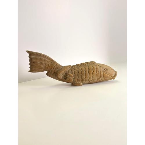 Wood Late 19th Century Japanese Meiji Keyaki Wood Koi Carp Sculpture For Sale - Image 7 of 10