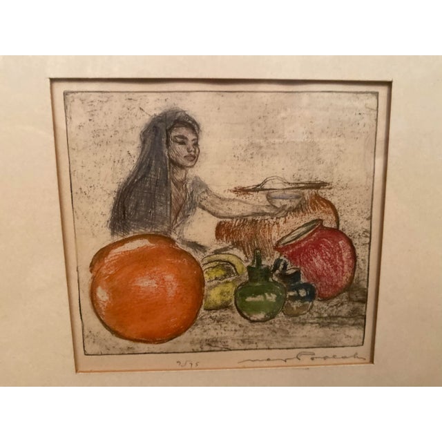 Mexican Max Pollak Original Signed Colored Etching Mexican Girl With Pots For Sale - Image 3 of 7