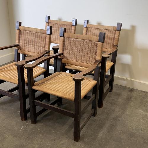 Vintage French Oak and Rattan Armchairs, 1940s, Set of 2 For Sale - Image 4 of 9