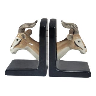 Vintage MCM Fitz & Floyd Gazelle Ceramic Bookends-Pair For Sale