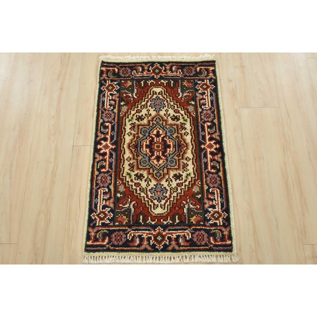 Tribal Heriz Rug 1’11” X 3′ Ivory Wool Tribal Hand-Knotted Oriental Carpet For Sale - Image 3 of 8