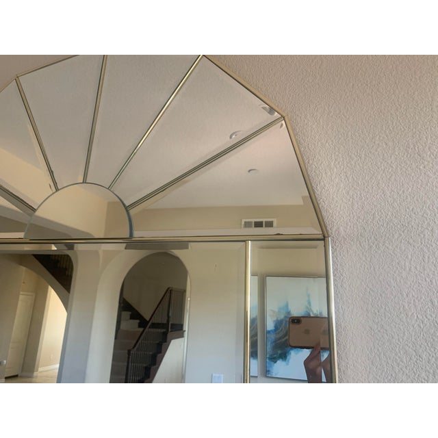 Vintage 1980s Arched Wall Mirror With Beveled Glass Panes and Sunburst Top Design For Sale In San Diego - Image 6 of 7