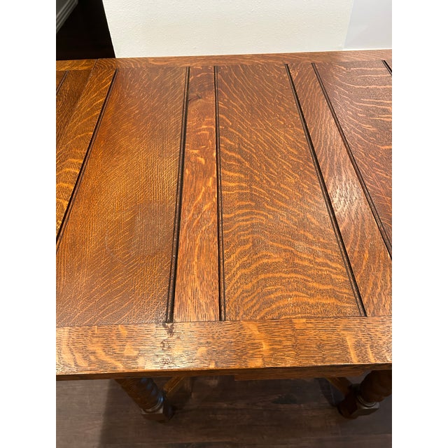 Wood Early 1900’s English Oak Barley Twist Draw-Leaf Pub Table For Sale - Image 7 of 12