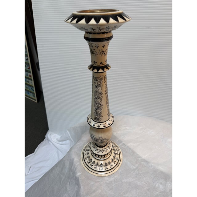 Vintage Bone Tile Candleholders, Set of Three For Sale - Image 4 of 12