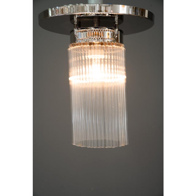 1920s Art Deco Nickel-Plated Ceiling Lamp with Glass Sticks, Vienna, 1920s For Sale - Image 5 of 13