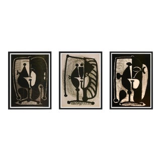 Set of 3 - Contemporary Picasso Stylized Female Heads - Black and White Gallery Wall of Photographs Installation, Framed For Sale