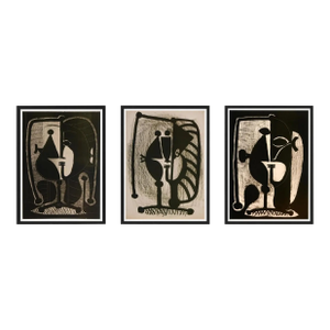 Set of 3 - Contemporary Picasso Stylized Female Heads - Black and White Gallery Wall of Photographs Installation, Framed