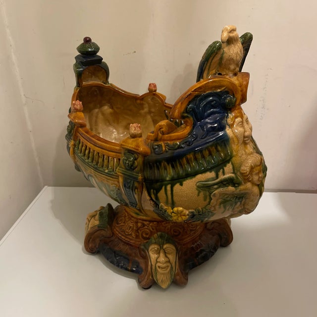 Tan Large Majolica Centerpiece Galleon For Sale - Image 8 of 8