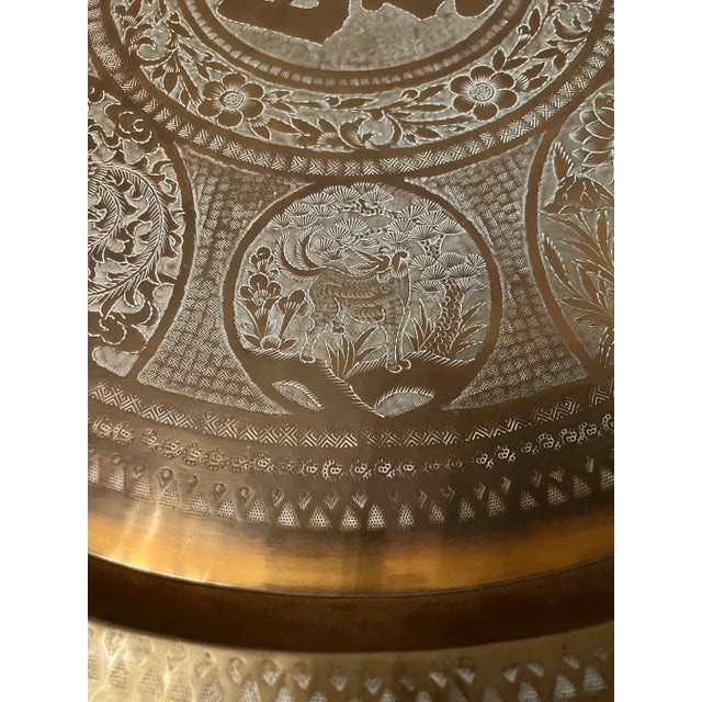 1930s 20th Century Asian Handcrafted Brass Tray Table With Folding Base For Sale - Image 5 of 11