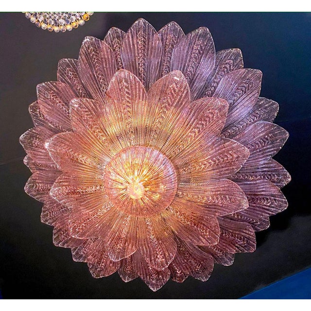 Pink Amethyst Murano Glass Leaves Ceiling Light, 1990s For Sale - Image 4 of 18