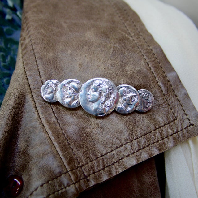 Late 19th Century Late 19th Century Victorian Shiebler Sterling Silver Etruscan/Homeric Medallion Pin For Sale - Image 5 of 5