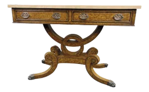 Hollywood Regency Leather & Marble Console Table