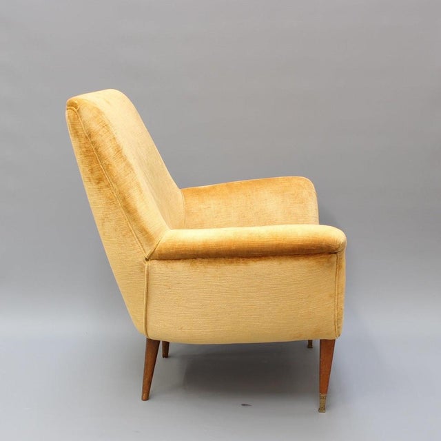 Textile Set of Mid-Century Modern Italian Armchairs in Golden Velvet, 1950s For Sale - Image 7 of 12
