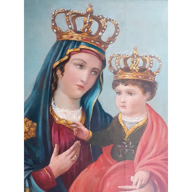 Madonna & Child, 1800s, Oil on Canvas, Framed For Sale - Image 3 of 9
