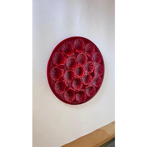 French Ceramic Oyster Plate in Deep Red Glaze, 1960s For Sale - Image 10 of 13