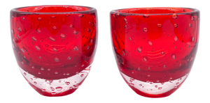 Red Murano Glass Bowls with Trapped Air Bubbles by Scarpo for Venini, 1960s, Set of 2