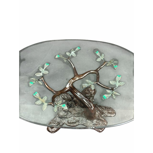 Labarge Vintage La Barge Bronze Sculptural Tree Branch Glass Top Coffee Table For Sale - Image 4 of 10