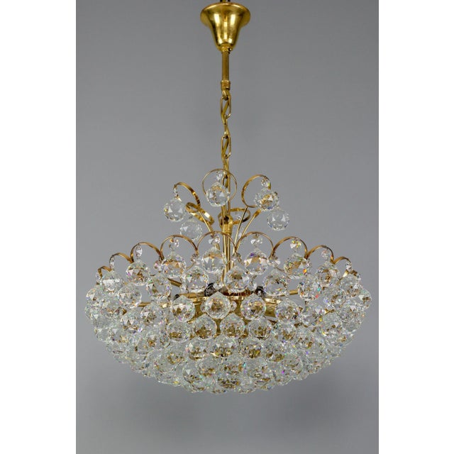 Seven Light Crystal Glass and Gilt Brass Chandelier, Germany, 1970s For Sale - Image 4 of 18