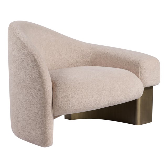 Lucques Left Arm Modern Taupe Bouclé Curved Accent Chair For Sale