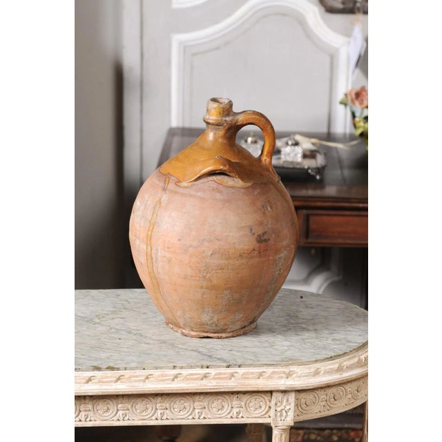 Rustic French 19th Century Pottery Jug with Yellow Glaze and Three Handles For Sale - Image 12 of 12