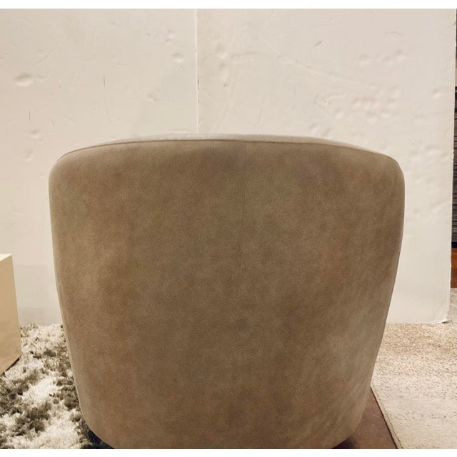 Stylish Modern Taupe Ultra Suede Swivel Chairs Pair, showroom floor sample