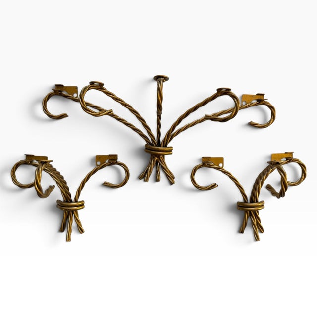 Hollywood Regency Striking Vintage Set of Three Hollywood Regency Wall Shelves Featuring Sculptural Gilt-Tone Metal Ropework and Clear Glass Shelves For Sale - Image 3 of 4