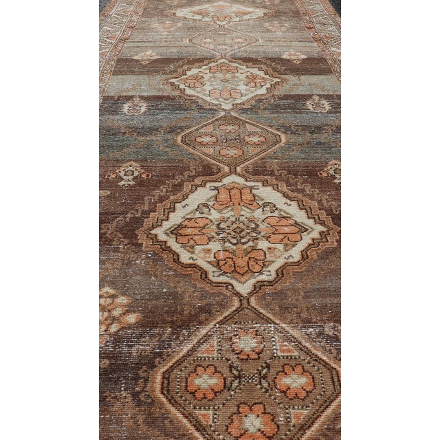 Gray Antique Persian Long Malayer Runner Medallion Design in Brown, Gray, Steel Blue 3'5 X 18' For Sale - Image 8 of 13
