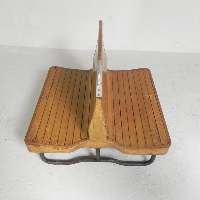 Wood Double-Sided Teak Train Bench, 1930s For Sale - Image 7 of 18