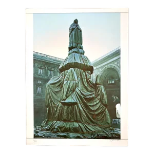 Signed Christo and Jeanne-Claude Wrapped Monument to Leonardo Da Vinci, Piazza Della Scala, Milan Original 1970 First Limited Edition Collotype Print