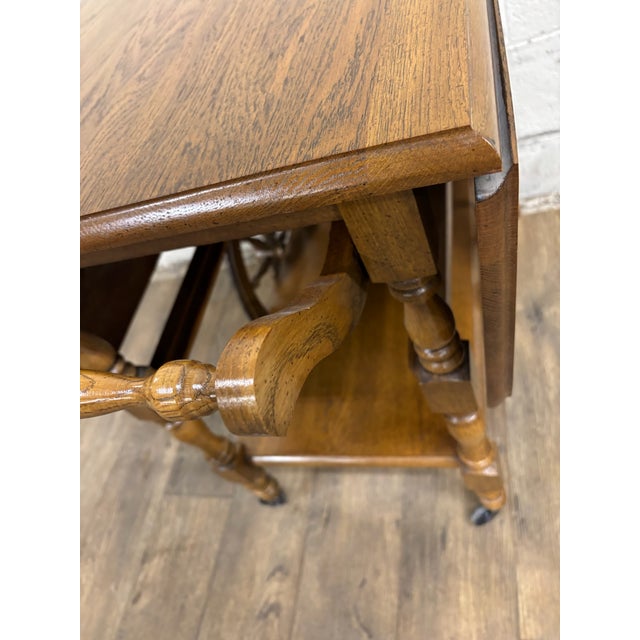 Wood Vintage Oak Drop Leaf Bar Cart Tea Cart For Sale - Image 7 of 13