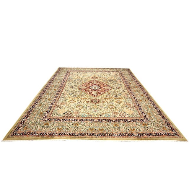 Condition: Antique Circa: 1930s Origin: Persia Design: Tabriz Actual size: 10'0" X 13'0" Thickness: 1/4" Color: Light...