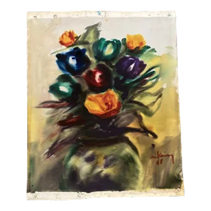 1960’s Original Pop Art Floral Still Life Abstract Watercolor Painting Signed