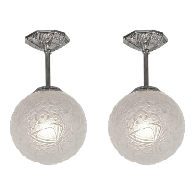 A Pair of French Art Deco Flush Mounts by Hettier & Vincent 1920s France - 2 Pairs Available For Sale