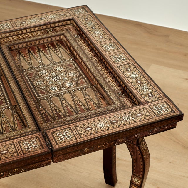 Brown Antique Moroccan Foldout Inlaid Game Table For Sale - Image 8 of 16