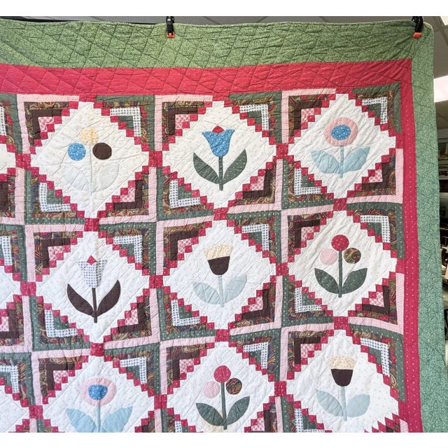 Vintage Handmade American Folk Art Quilt 88" X 94" For Sale In West Palm - Image 6 of 12