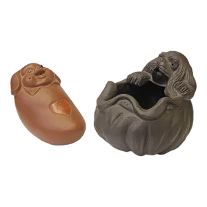 Two Oriental Small Ceramic Animal Figures Display Art Puppy & Piggy