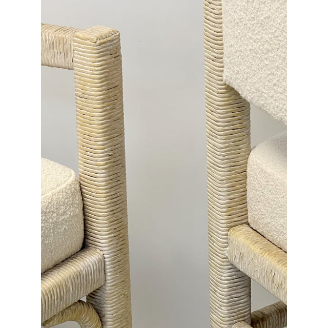 Alabaster 1960s Charlotte Perriand Style Wrapped Paper Cord & Boucle Chairs - A Pair For Sale - Image 8 of 9