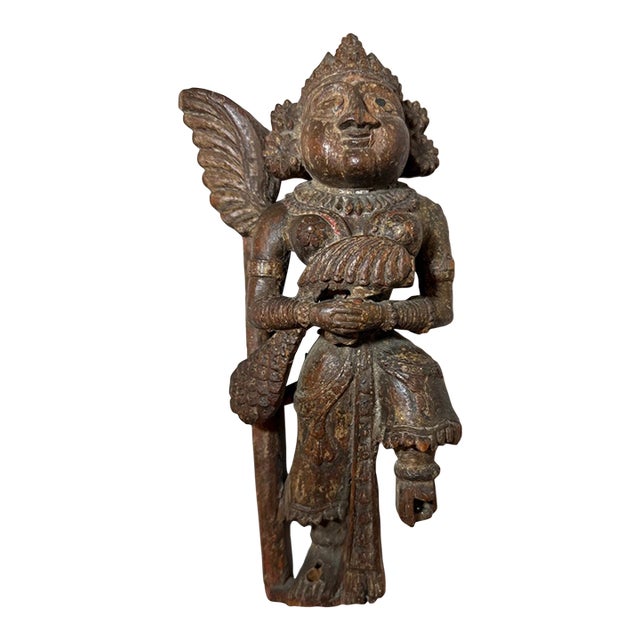 Antique 1700's India Polychromed Goddess Sculpture Figure Architectural Salvage For Sale