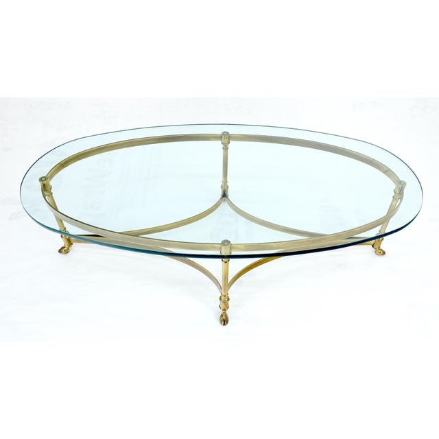 Oval 3/4" Glass top Brass Hoof Feet Coffee Center Table MINT For Sale - Image 11 of 18