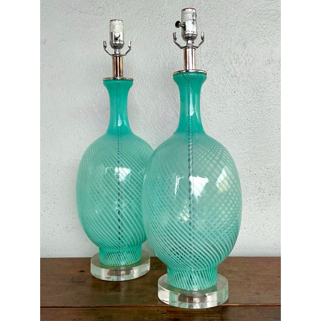 Vintage Italian Murano Swirl Glass Lamps - A Pair For Sale - Image 11 of 12