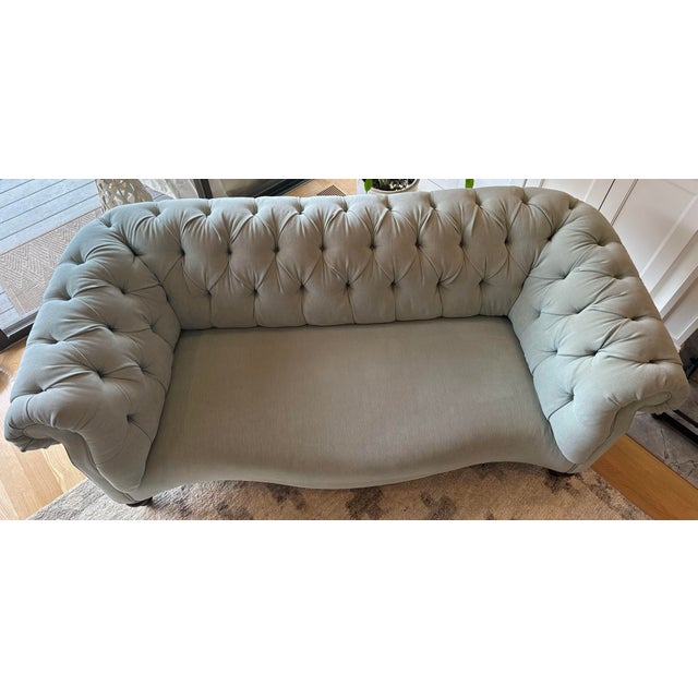 Wood Anthropologie Tufted Chesterfield Sofa in Mist Felt Fabric by Vanguard Furniture For Sale - Image 7 of 12