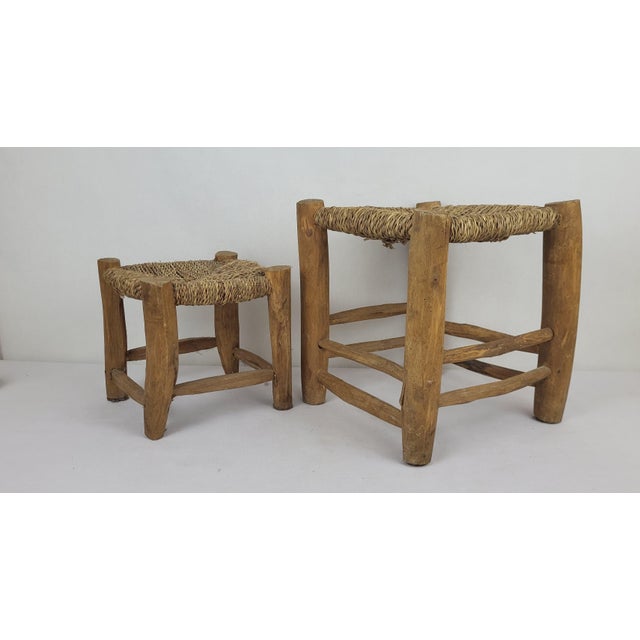 Brutalist Stools in Wood and Rope, 1960s, Set of 2 For Sale - Image 4 of 5